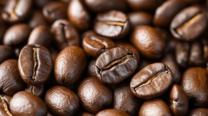 Fototapeta premium Roasted coffee beans forming a textured brown background