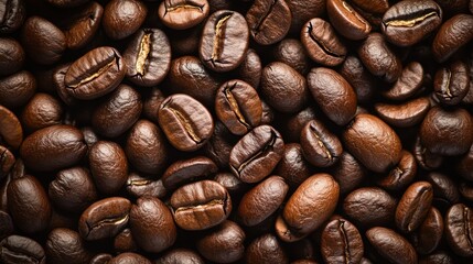 Fototapeta premium Roasted coffee beans forming a textured background for cafe and coffee shop designs