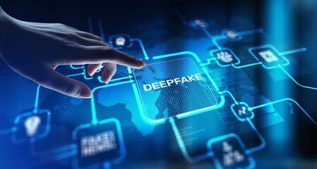 Deepfake Synthetic Media Creation and Manipulation, projection on a virtual screen, Business and Technology Concept.
