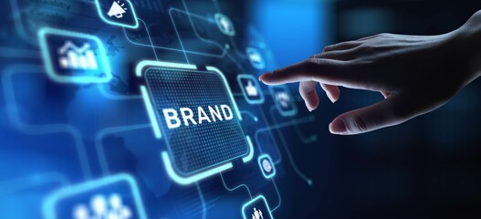 Brand Building Identity and Market Presence, projection on a virtual screen, Business and Technology Concept.