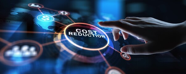 Cost Reduction Minimizing Expenses and Increasing Efficiency, projection on a virtual screen, Business and Technology Concept.