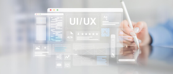 UI UX Design and User Interface Development Displayed on a Virtual Workspace.