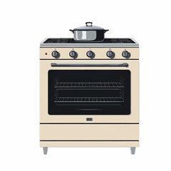 Fototapeta premium Vintage Compact Four Burner Gas Stove with Saucepan, Beige, Transparent Background