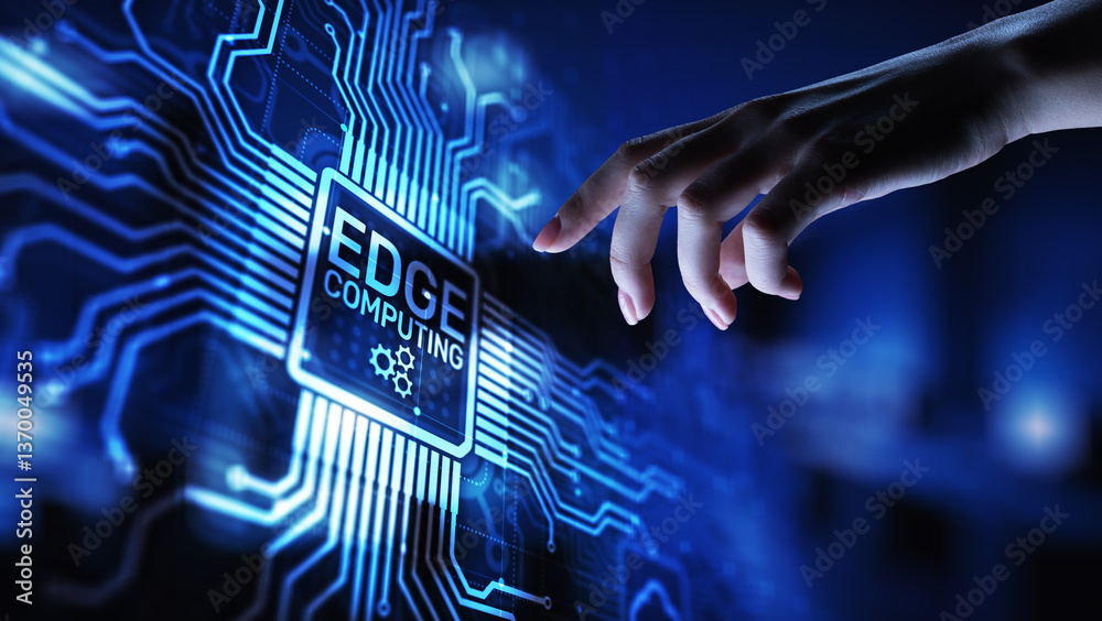 Wall mural edge computing modern it technology on virtual screen concept.