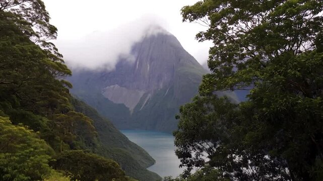 Scenic View of Misty Mountain and Serene Lake in Nature