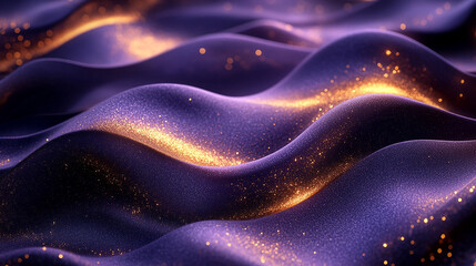 Obraz premium Purple and gold abstract waves with sparkling highlights.