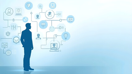 Fototapeta premium Talent Selection and Recruitment - Magnifier with People Icons on Cityscape 