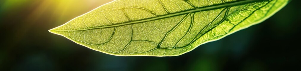 Fototapeta premium Translucent green leaf revealing delicate veins under a radiant sunlight
