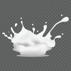 White milk cream or yogurt wave flow splashes. Swirl dairy drink with drops and splatters. Realistic 3d vector liquid swirls and drips, liquid flow streams.