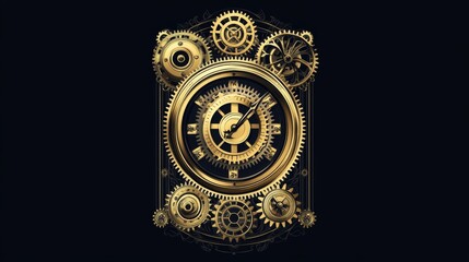 Obraz premium Intricate Gold Clockwork Gears Mechanism on Dark Background