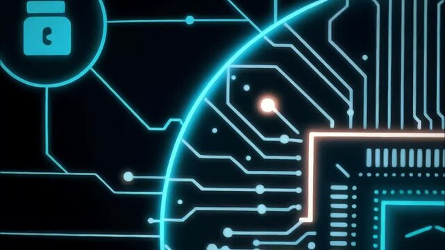 Holographic Human Head with Glowing Microchip and Futuristic Icons