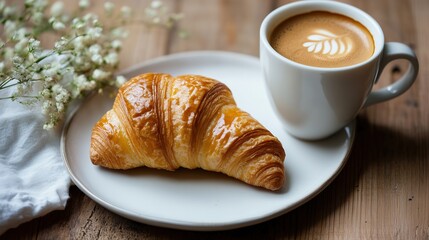 An image of a cup of coffee and bread placed on a table, used for promotional materials and designs for cafes, bakeries, and food websites