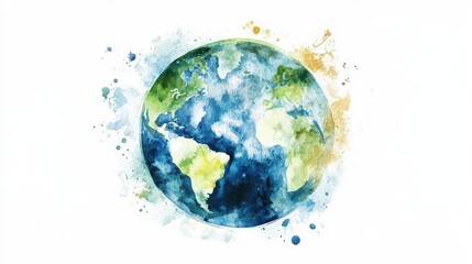 Watercolor hand painted planet Earth isolated on white background. Symbol of life,Environmental problems and environmental protection ecology,Hand drawn Globe watercolour paint,Earth Day.