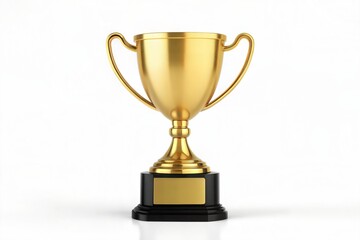 Fototapeta premium Shiny Gold Trophy on Black Base with Blank Plaque on White Background