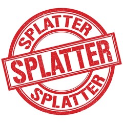 SPLATTER written word on red stamp sign