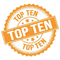 Obraz premium TOP TEN text on orange round stamp sign