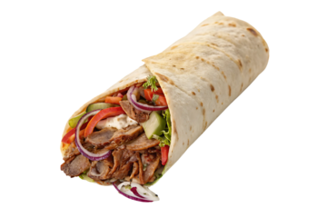 Doner wrap isolated on white doner wrap chicken wrap sandwich, gyros, shawarma