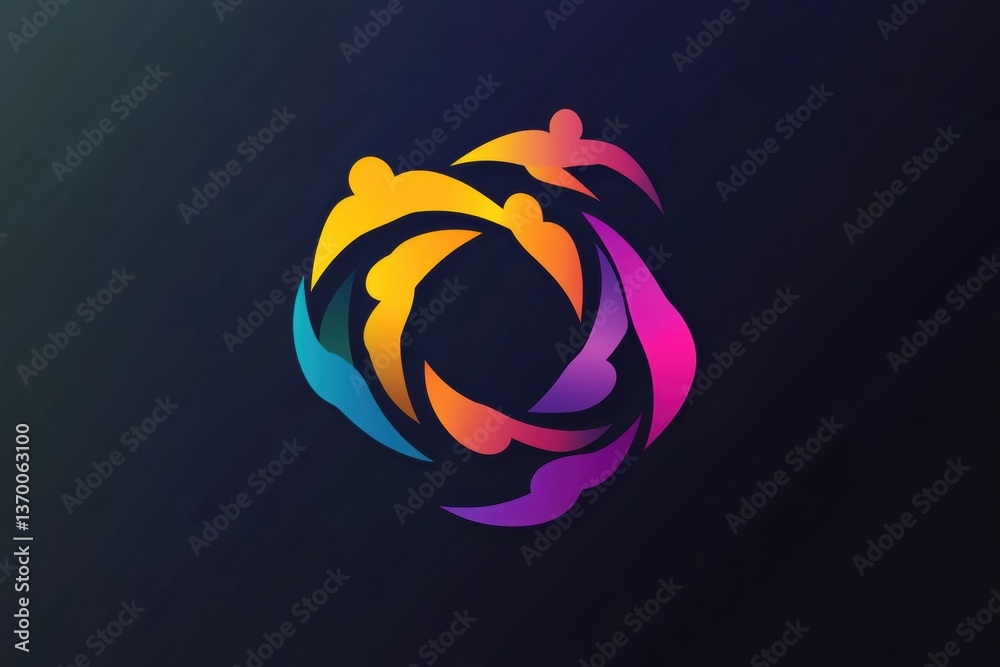 Fototapete Modern logo of human figures forming a circular unity symbol with a gradient background for professional branding Generative AI