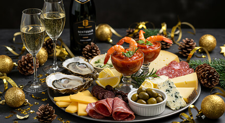 Elegant New Year's Eve Appetizer Platter with Champagne