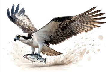 Obraz premium Osprey in Flight with Fish Watercolor Style Illustration