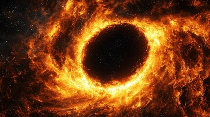 Fiery cosmic ring nebula, burning bright against a starlit backdrop.  A mesmerizing display of celestial fire and energy.