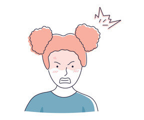 Teen girl is angry, is in rage, feels angry and crazy. Girl has problems in the team. Scream, express negative emotions. Vector illustration.