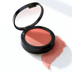 Pink make up powder blush on a white background