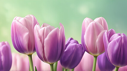 Obraz premium pink tulips on green