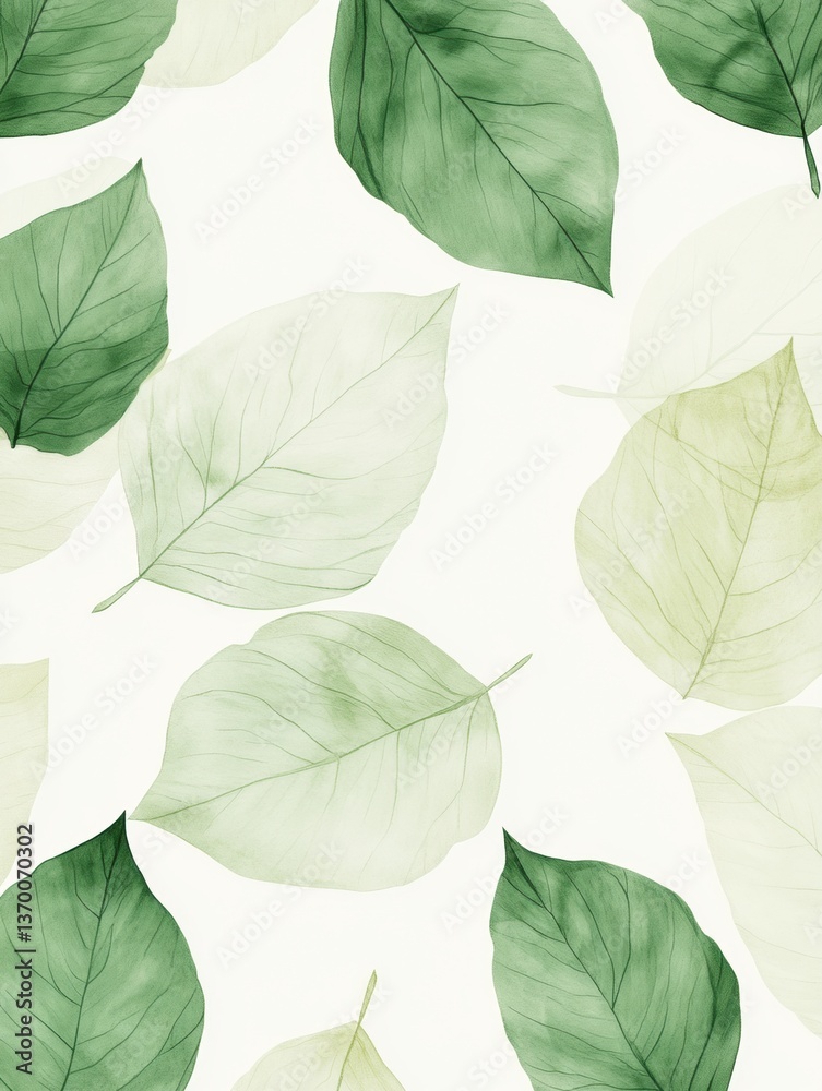Aufkleber elegant botanical pattern featuring soft green leaves with a minimalist layout for a fresh and natur