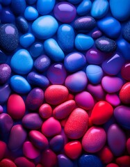 深い青から鮮やかな赤へとグラデーション状に並べられたタンブルストーン