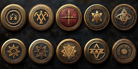 Fantasy Shields Collection on Dark Surface