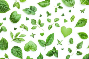 A diverse collection of green leaves in various shapes and sizes, creating a fresh and vibrant atmosphere, ideal for projects focused on nature, health, and sustainability