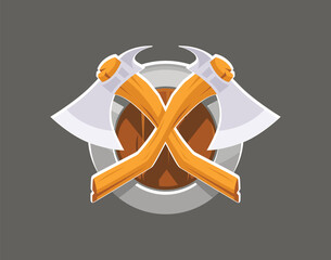 Coat of Arms with Crossed Axes and Shield isolated on Neutral Grey Background. Vector Illustration in EPS10.