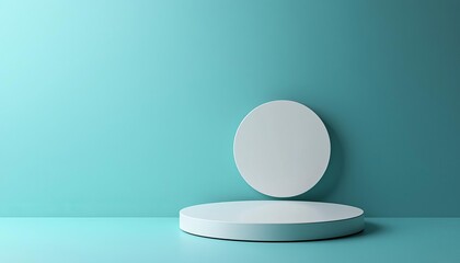Minimalistic round podium on a turquoise background for display or presentation.