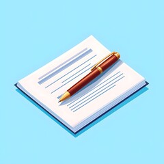 Naklejka premium Elegant Brown Pen Resting on a Stack of White Paper Documents Ready for Signing or Writing