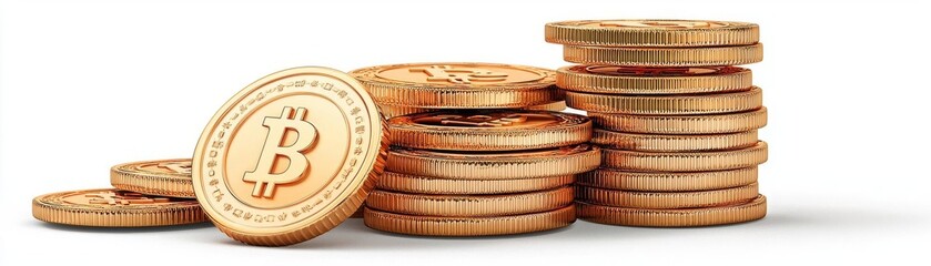 Obraz premium Close-up of stacked Bitcoin coins representing digital currency and investment.
