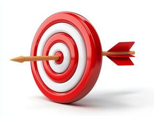 A close-up image of a red and white target board with an arrow in the center, symbolizing goals.