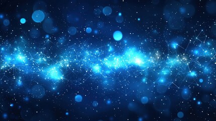 Obraz premium Cosmic Blue Background with Shimmering Lights and Starry Elements