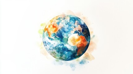 Watercolor hand painted planet Earth isolated on white background. Symbol of life,Environmental problems and environmental protection ecology,Hand drawn Globe watercolour paint,Earth Day.