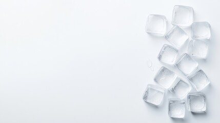 Fototapeta premium Ice Cubes on White Background with Minimalistic Composition