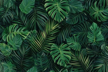 Lush Tropical Green Leaves Background for Nature and Botany Designs