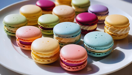 Fototapeta premium A colorful assortment of macarons on a wooden table