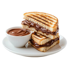 Grilled sandwich with chocolate spread isolated on transparent background.