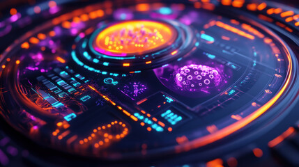 High-tech interface with glowing elements and data displays