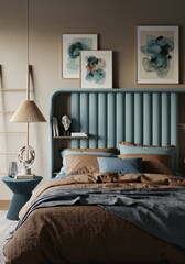 Bedroom with Blue Fluted Headboard