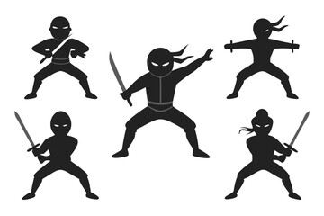 set of Ninja silhouette vector illustration