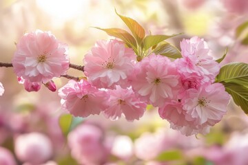 Fototapeta premium Delicate Pink Cherry Blossom Branch in Soft Natural Light