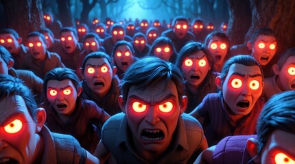 Obraz premium Ghoulish Halloween Crowd with Sinister Glow Background