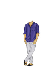 Solo Indian Male Caricature &ndash; Blue Shirt & White Dhoti png for Custom Portraits & Traditional Art Projects