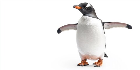  A penguin waddling happily, set against a white background. 